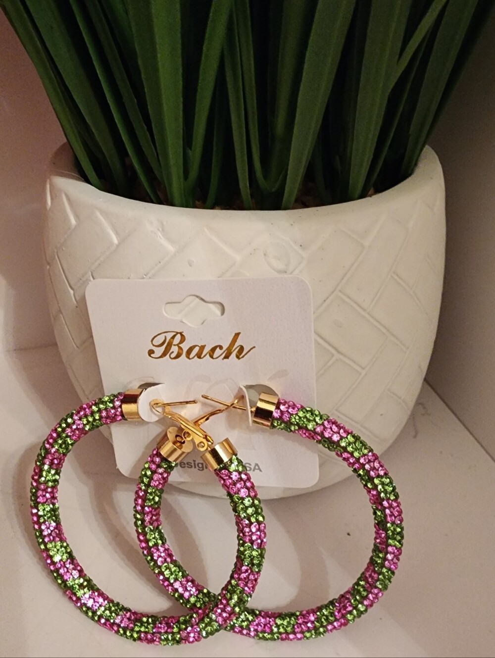Pink & Green Sparkle Hoop Earrings